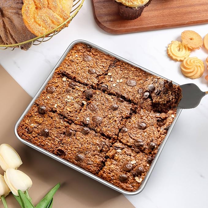 LIANYU 2 Pack 8 x 8 Inch Square Cake Pan, Stainless Steel Baking Lasagna Brownie Bread Pan, Square Bakeware for Birthday Party Wedding, Oven & Dishwasher Safe