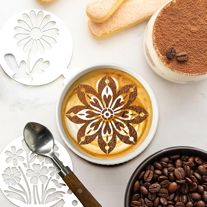 Mandala Coffee Stencils Reusable - 25 Pcs Flower Stencils for Cookies Sourdough Bread Decor, Rangoli Mandala Baking Templates