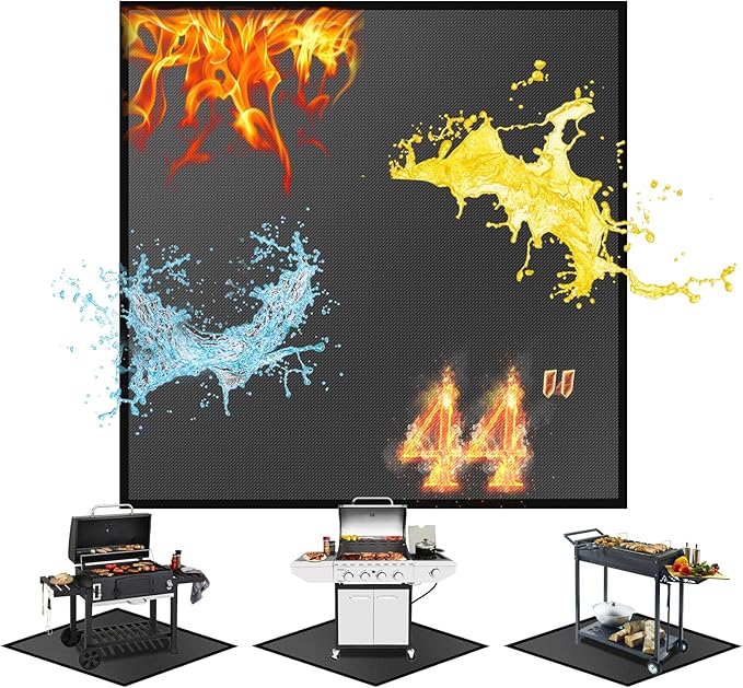 44" Square Fire Pit Mat/Under Grill Mat Fireproof Waterproof Oil-Proof, 4 Layers Fireproof Mat Fire Pit BBQ Pad Protect Mat for Deck Patio Grass Outdoor Wood Burning Fire Pit and BBQ Smoker
