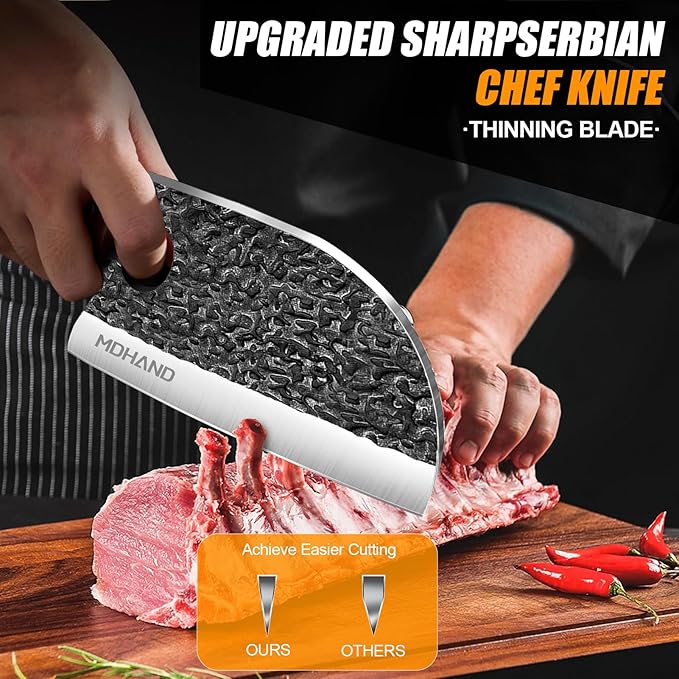 MDHAND 14PCS Butcher Knife Set, Hand Forged Butcher Chef Knife Set with Roll Bag, Sharp Meat Cleaver Knife & Bone Chopper Knives & Fillet Knives for Home & Camping & BBQ Gift for Men