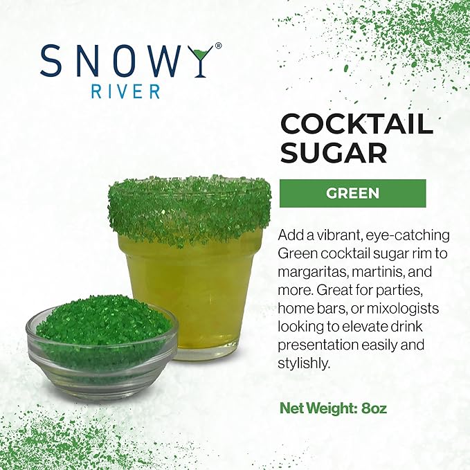 Snowy River Green, Cocktail & Margarita Sugar Rimmer - Vibrant Color Glass Rimming Sugar with Medium Crystal Texture - 8oz