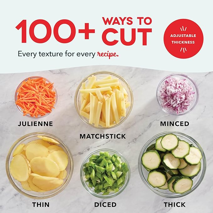 DASH Safe Slice® Mandoline Slicer, Julienne + Dicer for Vegetables, Meal Prep & More with 30+ Presets & Thickness Adjuster - Grey