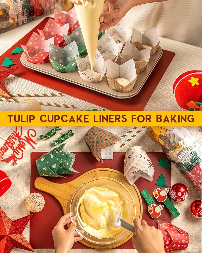 Katbite Christmas Tulip Cupcake Liners 200PCS, Muffin Baking Cupcake Liners Holders