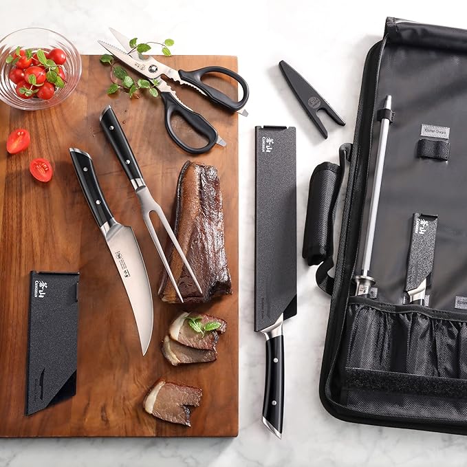 Cangshan HELENA Series German Steel Forged BBQ Knife Set (Black, 9-Piece Bag Set)