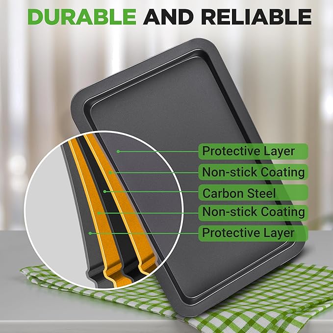 NutriChef 3-Piece Non-Stick Cookie Sheets for Baking - Heavy Duty Steel Baking Sheet Pans for Toasters & Oven - Small, Medium, & Large Size Baking Trays - PFOS, PFOA, PTFE-Free Nonstick Coating