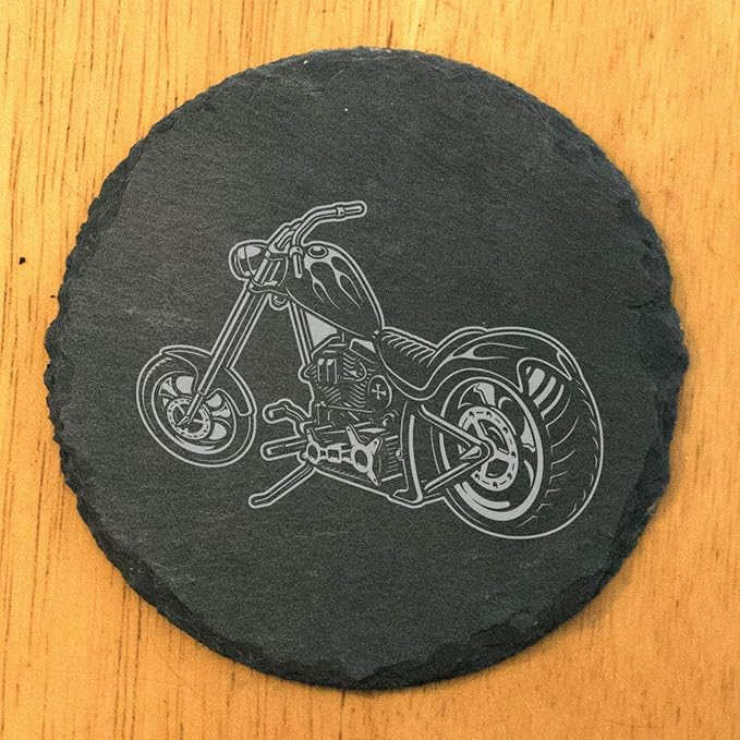 Level Up Your Man Cave: Rustic Chopper Coasters for The Motorcycle Enthusiast - Round Slate - Set of 8