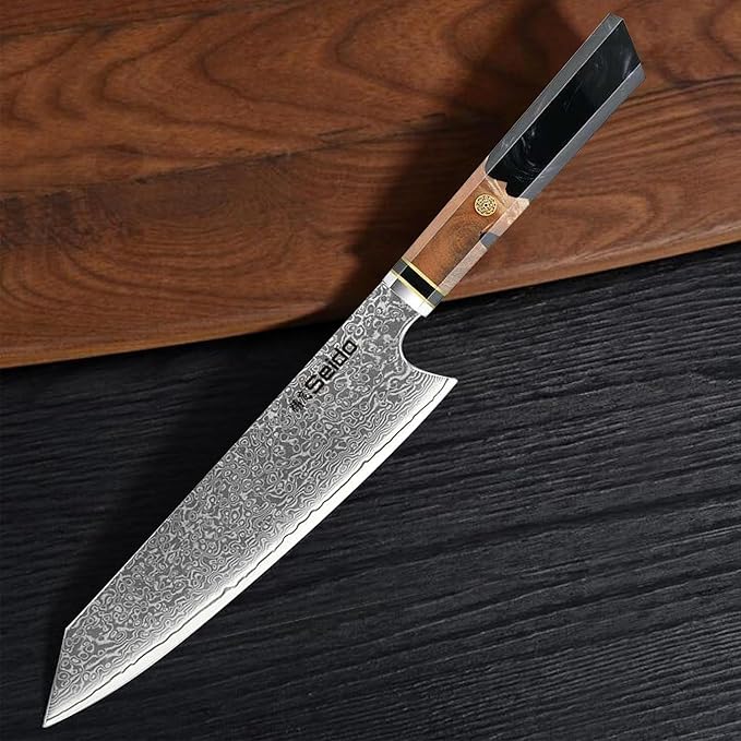 Seido Knives Kiritsuke Damascus Steel Chef Knife Epoxy Resin Stabilized Wood Handle Professional Kitchen Knife VG10 High Carbon Stainless Steel, Night Black