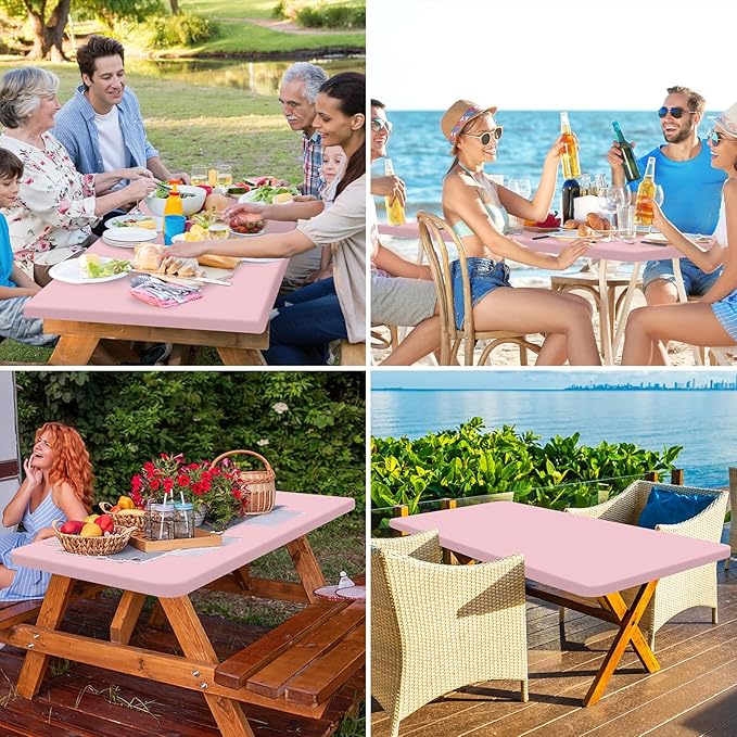 homing Rectangle Table Cloth Cover, Waterproof Polyester Elastic Fitted Tablecloth, Fits for 6 Foot Folding Tables, Washable Table Protector for Picnic, Camping, Outdoor (Pink, 30" x 72")