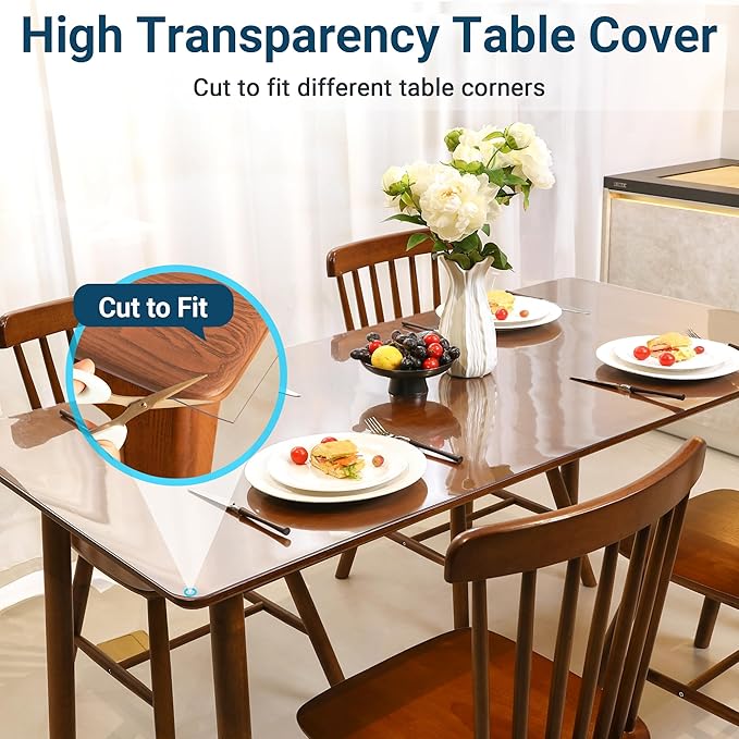 Clear Round Table Cover Protector 42 Inch, 2.0mm Transparent Plastic Table Protector Waterproof, Anti-Scratch Clear Desk Mat for Office Desktop Dresser Dining Table, FDA Compliant