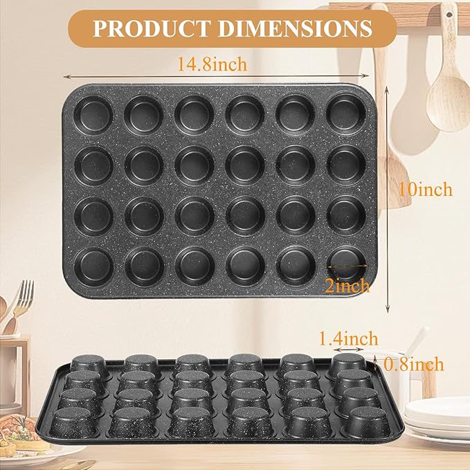 Muffin Cupcake Pan, Mini Muffin Tins Nonstick 24, Muffin Top Pan and Mini Cheesecake pans, Toast Oven Baking Supplies Non Stick Cake Pans Muffin Tray