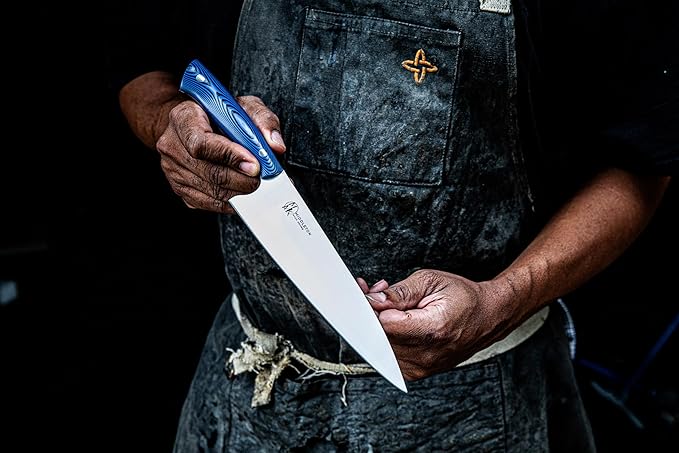 Middleton Made Knives Echo 8 Inch Chef Knife - Handmade Professional Chef Knife - Chefs Knife Made with AEB-L Stainless Steel - USA Made Knife - Great Chef Gifts - Blue