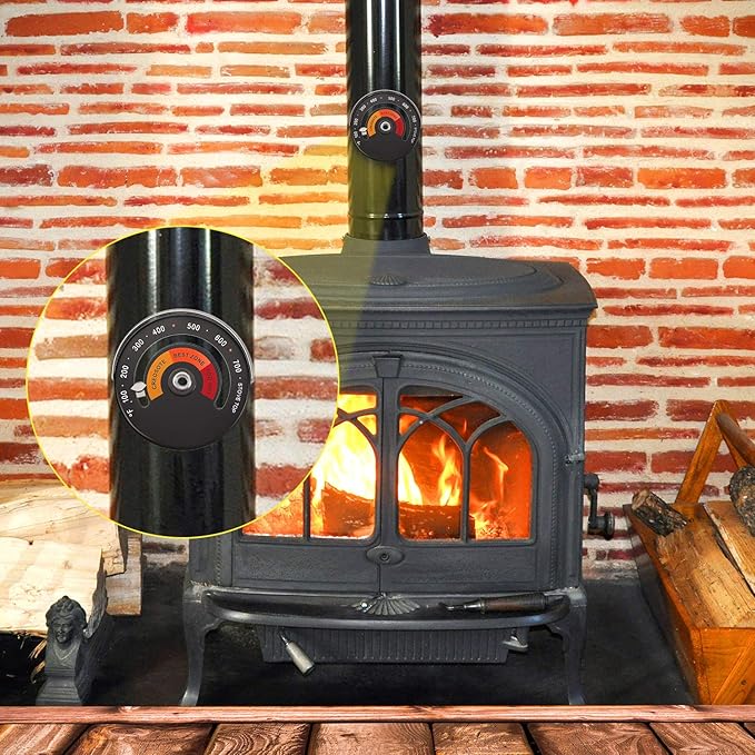 Frienda Wood Stove Thermometer Magnetic, Oven Temperature Meter Stove for Avoiding Chimney Pipe Damaged by Overheat (4 Pieces)
