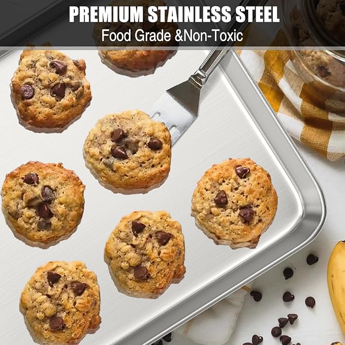 Baking Sheet Cookie Sheet Set of 2, Umite Chef Stainless Steel Baking Pans Tray Professional 10.39x8.07x1inch, Non Toxic & Healthy, Mirror Finish & Rust Free, Easy Clean & Dishwasher Safe