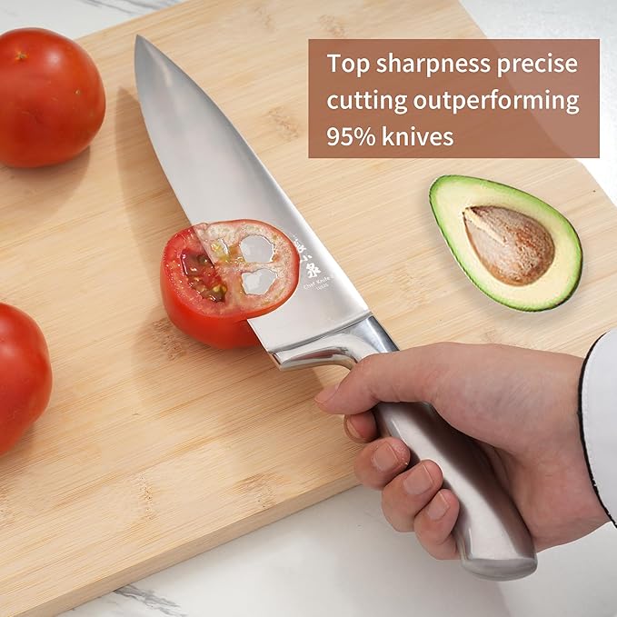ZHANG XIAO QUAN SINCE 1628 15Pcs Knife Set with Block, 50Cr15MoV High Carbon Stainless Steel Kitchen Knife Set, Sharp and Durable, Hundreds of Years of Masterful(Silver)