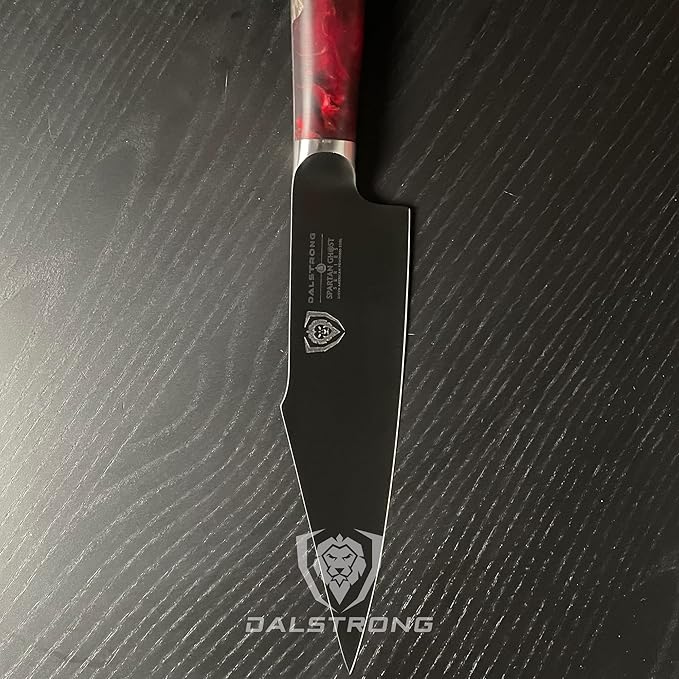 Dalstrong Santoku Knife - 7 inch - Spartan Ghost Series - Premium American Forged S35VN Powdered Steel Kitchen Knife - Razor Sharp Kitchen Knife - Maple & Red Resin Handle - Vegetable Knife - Sheath