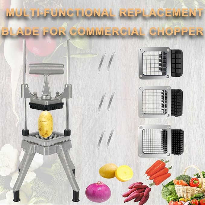 2Pcs 1/4''Replacement Chopper Blade, Commercial Vegetable Chopper Dicer Stainless Steel Blade and Pusher Block for Fruit Cutting Machine Tomato onion French Fries Cutter