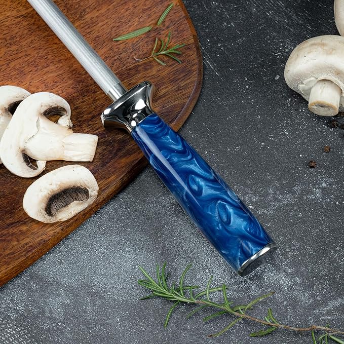 SENKEN Professional Knife Sharpening Steel with Blue Resin Handle - High Carbon Stainless Steel Rod for Sharpening & Honing Knives (Blue Resin)