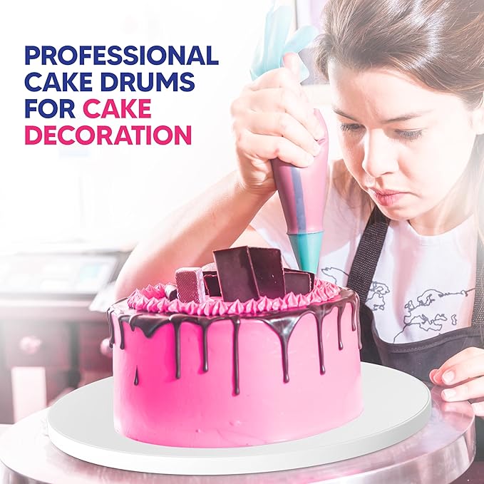 RICCLE Cake Boards - 10 Inch Cake Drum - Smooth-Edged 10 Inch Cake Drum - Sturdy Cake Boards 10 Inch Round - Bend Resistant Multi-Layered Cake Base for Minimalist Displays