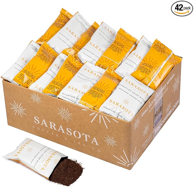 Sarasota Coffee Ground Packets | Gourmet Medium Roast Bulk Coffee Packs | Breakfast Blend | Low Acid Mold Free Singles Individual Pouches for 12 Cups Maker | 1.5 Ounce Bags, 42 Count