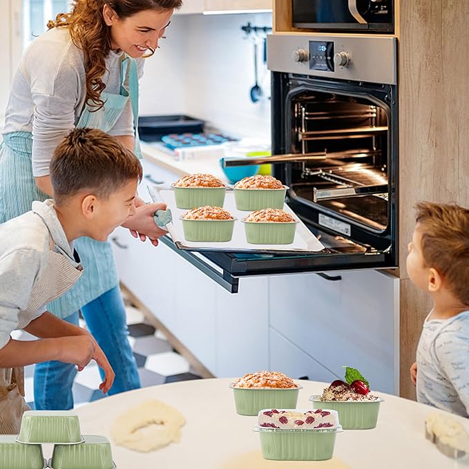 Cupcake Liners With Lids, BAKINGPAK 30PCS 10oz Square Mini Aluminum Pans with Lids Mini Cake Pans with Lids Disposable Aluminum Foil Ramekins with Lids Baking Cups With Lids for St. Patrick's Day,Fern