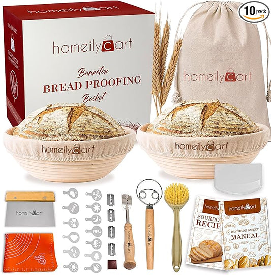 Banneton Bread Proofing Basket Set - 9" Round & 10" Oval Rattan Sourdough Proofing Basket and Sourdough Bread Baking Supplies for Home Bakers