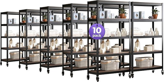 HOMEDANT House 5-Tier Metal Rolling Cart Shelf Rack Casters Heavy Duty Wheel Shelving Unit Adjustable Utility Storage Shelves Organizer Shelf Kitchen Garage 36.2" W x 16.5" D x 69.5" H 10Pack