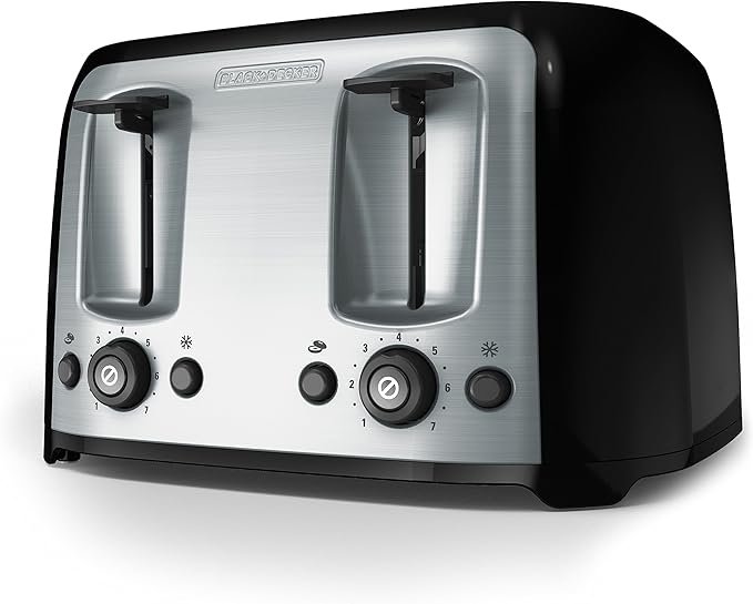 BLACK+DECKER 4-Slice Toaster, Extra Wide Slots, 7 Shade Settings, 1400 Watts, Frozen and Bagel Buttons, Toast Shade Selector, Extra Lift