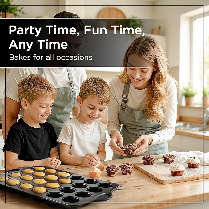 Wrenbury Mini Muffin Pan Non Toxic - Non Stick 24 Cup Small Cupcake Tray for Baking Joyful Bites - Dishwasher Friendly - Health Concious Baking - 1.8" Cup
