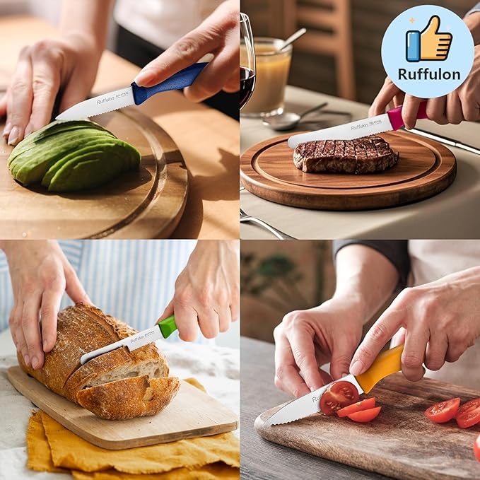Vegetable and fruit knife set of six, high carbon stainless steel paring knife with ergonomic PP plastic handle, sharp, super sharp kitchen knife set.