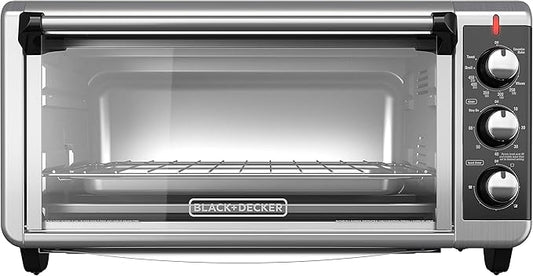 BLACK+DECKER 8-Slice Extra Wide Convection Toaster Oven, Fits 9"x13" Oven Pans and 12" Pizza, Bake, Toast, Broil, and Keep Warm Functions, Countertop Compact Design with Stainless Steel Finish