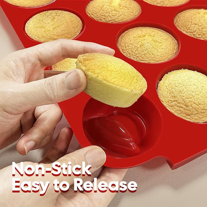 Silicone Muffin Pan for Baking - Premium 24-Cup Nonstick Muffin Pan, Easy Release & Clean, Dishwasher Safe Muffin Tray for Perfect Cupcakes, Muffins & More