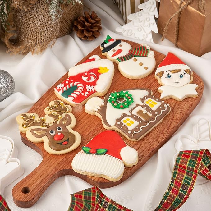 Flycalf Christmas Cookie Cutters with Plunger Stamps Gingerbread House Shapes Fall Holiday PLA Baking Accessories Cutter Molds Gifts for Kids Decorative Party 3.5" Kitchen Cake Supplies