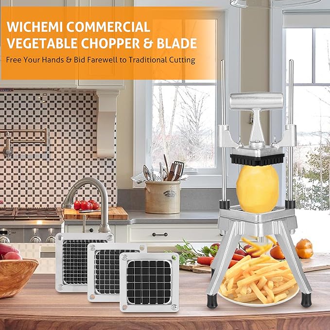 WICHEMI Commercial Chopper Vegetable Cutter Fruit Dicer w/3 Blades Commercial Onion Chopper Dicer Professional Food Dicer Heavy Duty Stainless Steel French Fry Cutter for Home Kitchen Restaurant Use