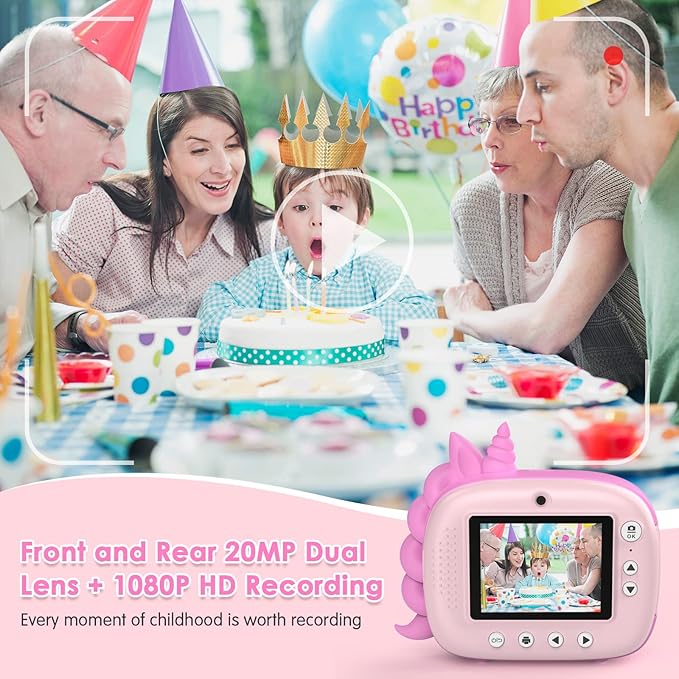 Kids Camera Instant Print, Selfie Digital Camara for Kids with Print Paper & 32G Card, 2.5K Video & Instant Print Camera with Color Pens for DIY, Fun Gift for Girls Boys 3-12 Years Old (Pink)