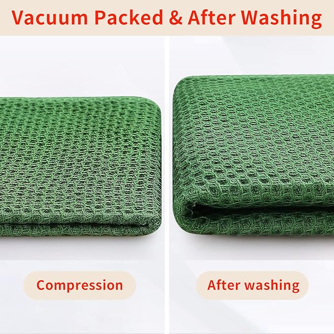 Homaxy 100% Cotton Waffle Weave Kitchen Dish Towels, Ultra Soft Absorbent Quick Drying Cleaning Towel, 13 x 28 Inches, 8-Pack, Grass Green