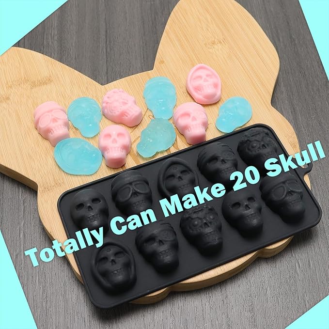 FreeNFond 10 Cavity Skull Silicone Chocolate Molds Sugar Skull Mold for Halloween Baking, Resin and Candy, Pack of 2 (Black, 2P-SmallSkull)