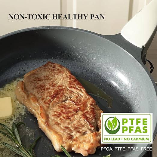 PRICUSIS Nonstick Ceramic Frying Pan, Skillet with Stay Cool Handle,Egg & Omelet & Chef's Pan, Induction Compatible & Oven Safe, Dishwasher Safe, PTFE PFAS & PFOA Free (8+10 Inch)