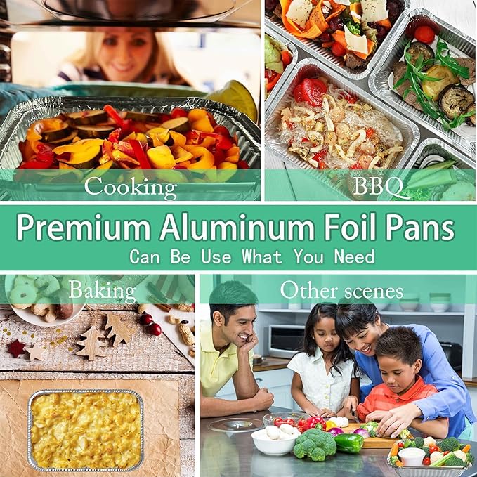 WANBAO 150 PACK 8.3"x6.2" Disposable Tin Foil Pans with Plastic Lids 2.25LB Aluminum Foil Food Containers for Cooking, Baking, Catering Party Meal Prep, Take Out, Freeze, Food Storage