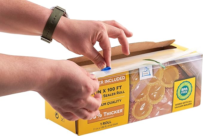 OutOfAir 11" x 100' Vacuum Sealer Bags Rolls & Dispenser Cutter Box - BPA Free, 4 mil thick - Great for Sous Vide - Works with Food Saver Machines