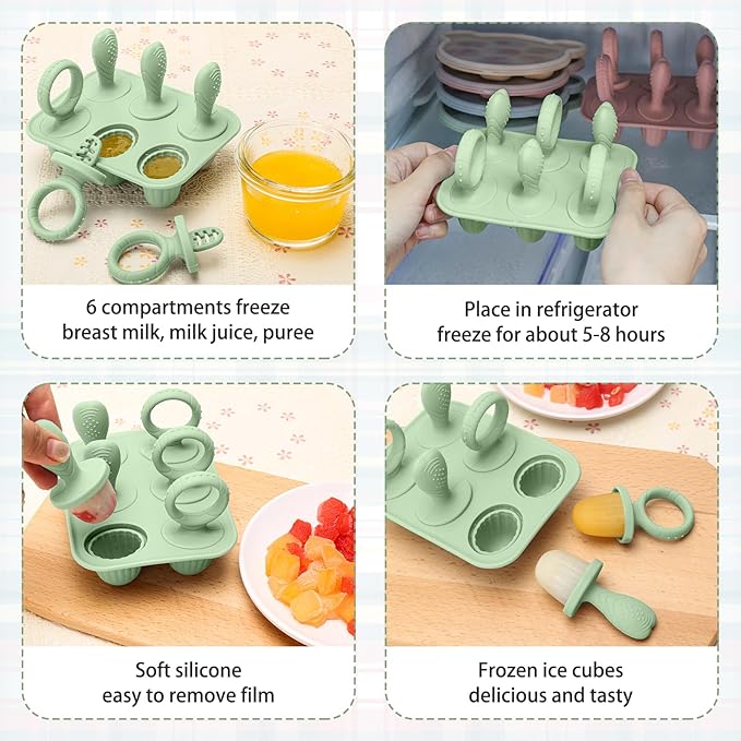 Silicone Toddlers Popsicle Molds with Sticks, Mini Popsicles Molds for Baby Breastmilk Popsicle Molds for Teething Relief, Frozen Treats Maker Popsicle Maker Ice Pop Mold for Babies Kids