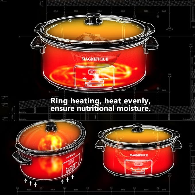 Magnifique 8-Quart Digital Programmable Slow Cooker with Timer - Small Kitchen Appliance for Family Dinners - Serves 10+ People - Heat Settings: Keep Warm,