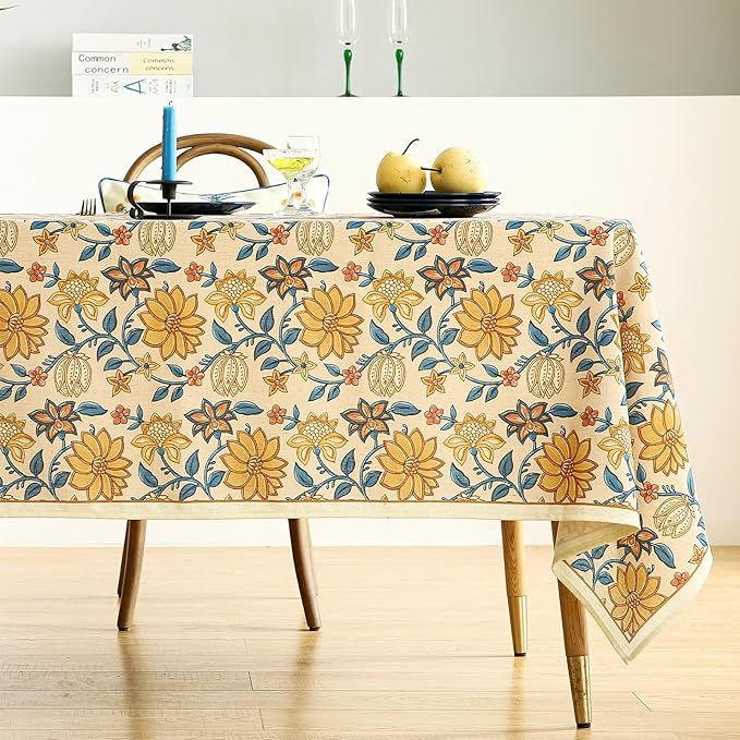 ISAENNE Designer Bohemian Floral Small Rectangle Tablecloth,Linen Colorful Table Cloth,Wrinkle Resistant Decor Tablecloths for Dining Thanksgiving Kitchen Party Christmas,55"*71"-Estevan B