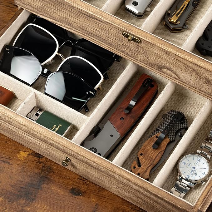 Knife Display Case, 2-Layer Pocket Knife Case Display & Storage Knives, Solid Wood Knife Case for Collections, Gift for Boyfriend Fathers Day Birthday Gifts(Brown)