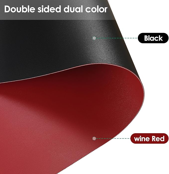 Leather Table Cover,1.8mm Thick,54x54 Inch Table Protector,Table Protector for Dining Room Table,Dining Table Cover,Table Cover Protector,Dining Table Pad Protector(Black+Wine Red,54x54)