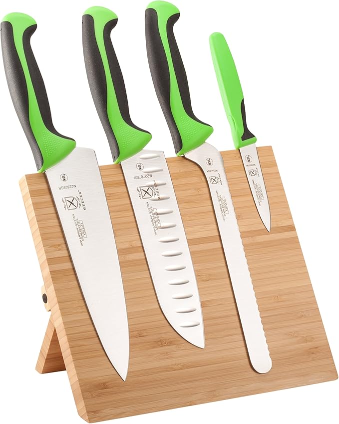 Mercer Culinary Millennia Colors 5-Piece Magnetic Board Set with Green Handles, Bamboo