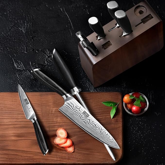 HOSHANHO 8 Pieces Knife Set with Magnetic Block, Ultra Sharp Powder Steel Knife Block Set, Professional Chef Knife Sets with Ergonomic Handle & Knife Sharpener