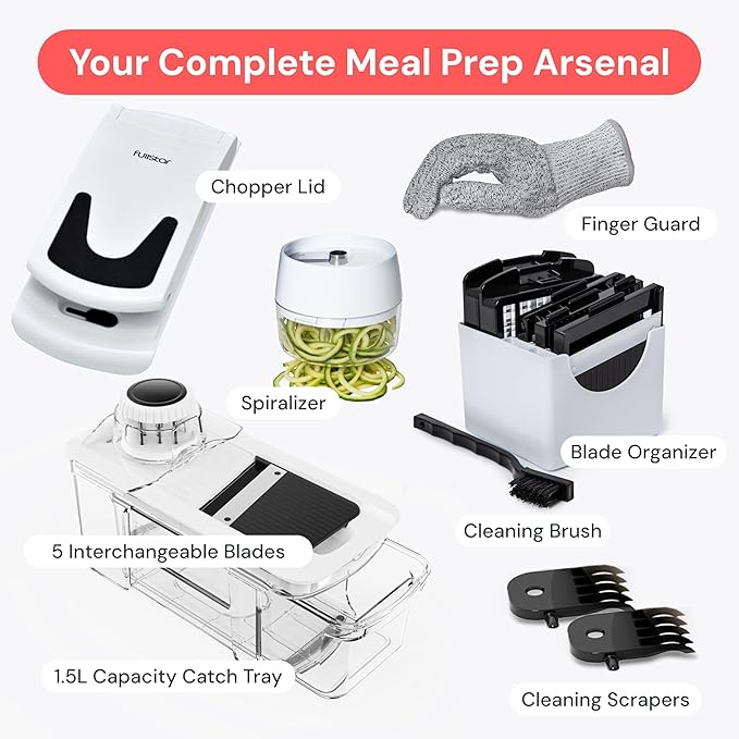 Fullstar All-in-1 Vegetable Chopper and Mandoline Slicer for Kitchen - Cheese Grater, French Fry Cutter, Cheese Slicer - Bonus Handheld Spiralizer Included (6 in 1, Stainless Steel)