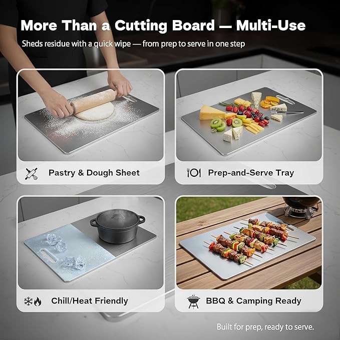 Large Titanium Cutting Board 18x12-2 Mm, 100% Pure Titanium Cutting Boards For Kitchen, Stays Flat & Odor-resistant, Non-porous, Dishwasher-safe, Reversible - Multi-use: Pastry, Prep & Serve, Bbq.