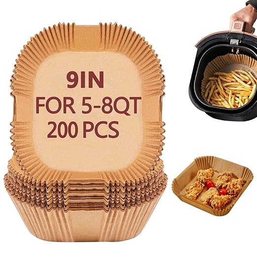 9 Inch Air Fryer Liners, 200 Pack Parchment Paper Sheets for Ninja Air Fryer, Non-Stick, Disposable, Unbleached, Heat Resistant, Fits 5-8 QT Air Fryers, Oil-Free & Healthy Cooking
