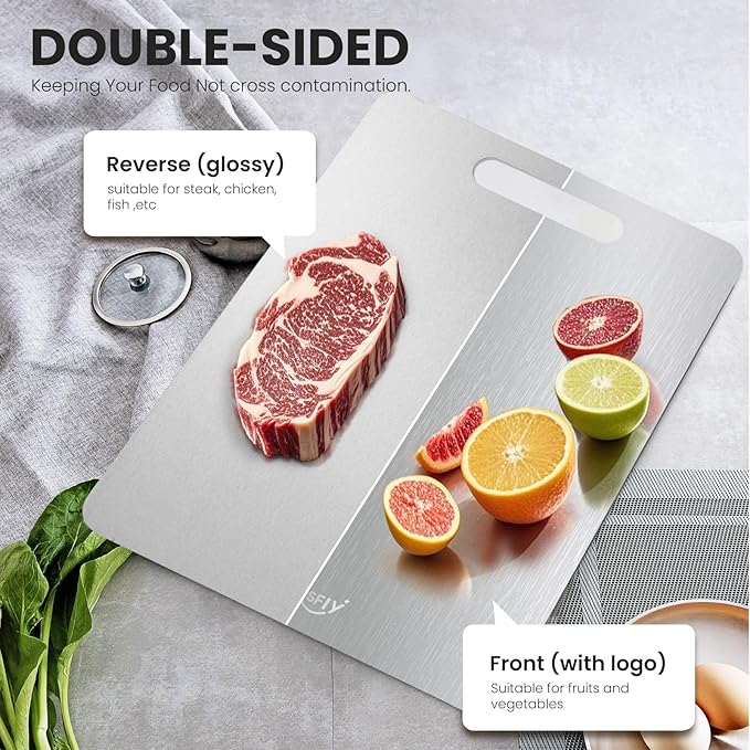 New Titanium Cutting Board - 100% Pure Titanium Cutting Boards For Kitche,Easy to clean, Double-sided food-grade Cutting Board For Meats, Fruits And Vegetables (13 * 9)